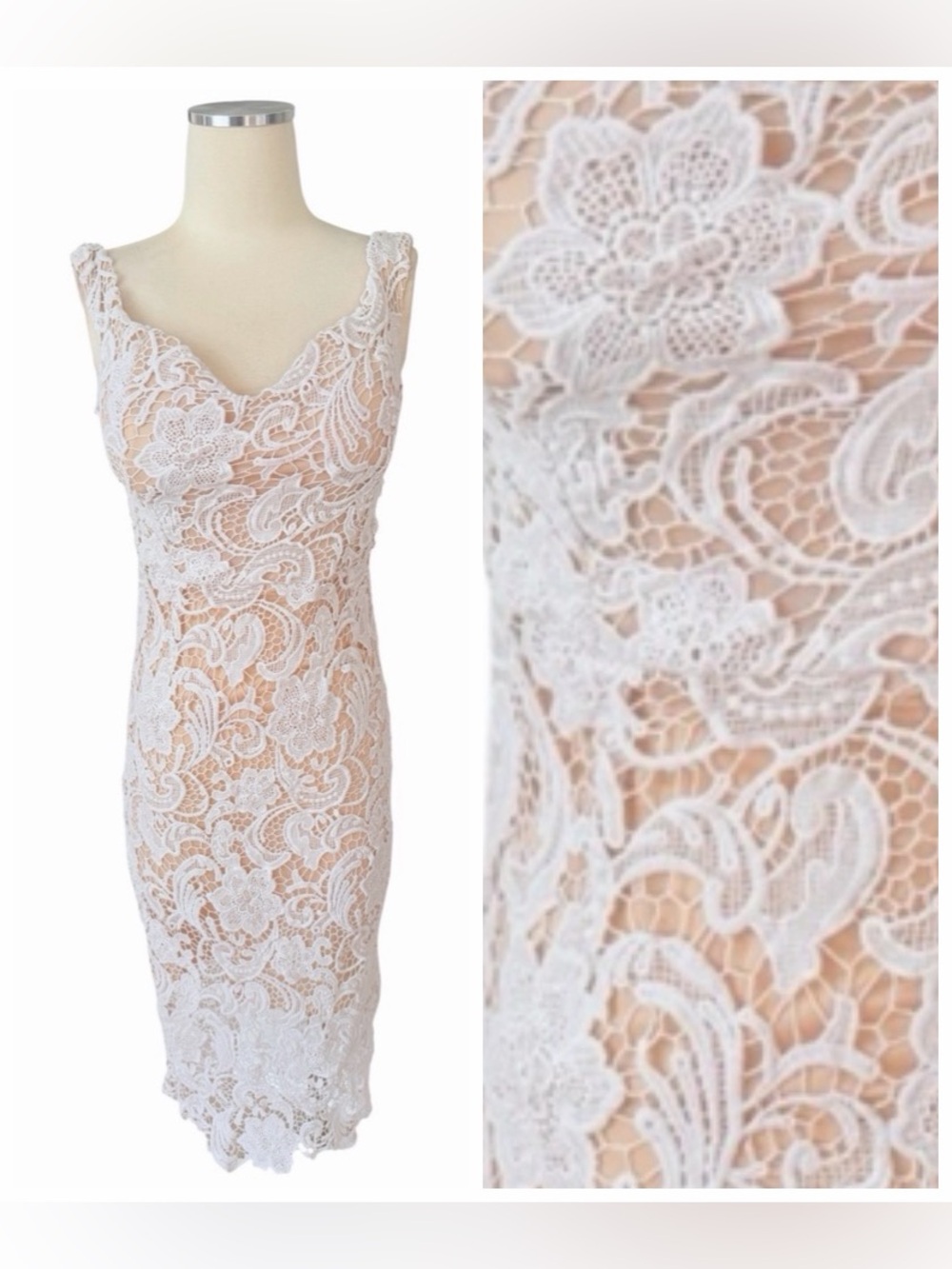 Missguided White Floral Lace Midi Dress Sz 6